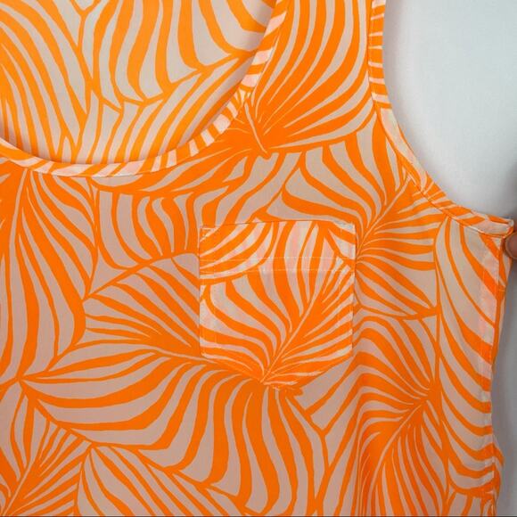 GAP | Neon Orange Tropical Leaf Print Sheer Pocket Sleeveless Tank - Picture 5 of 8